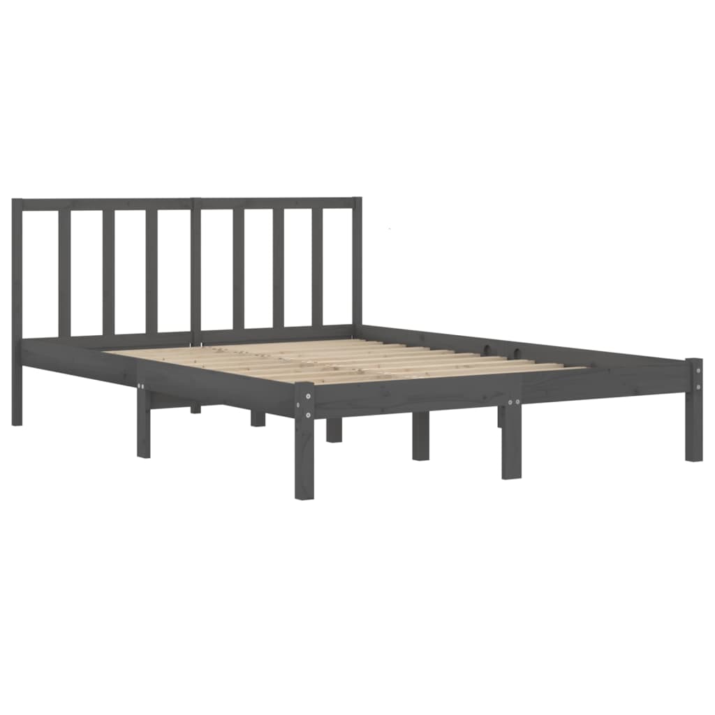 Bedframe Massief Grenenhout Grijs 150X200 Cm 5Ft King Size