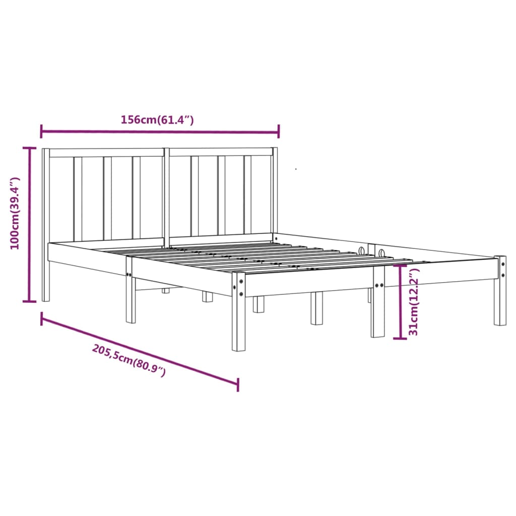 Bedframe Massief Grenenhout Grijs 150X200 Cm 5Ft King Size