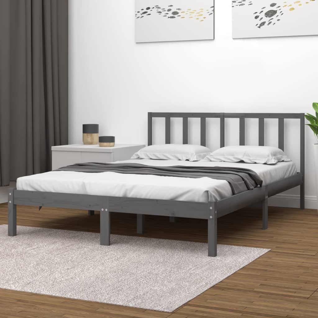 Bedframe Massief Grenenhout Grijs 150X200 Cm 5Ft King Size