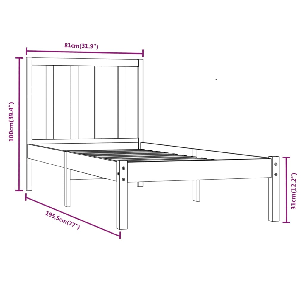 Bedframe Massief Grenenhout Wit 75X190 Cm 2Ft6 Small Single