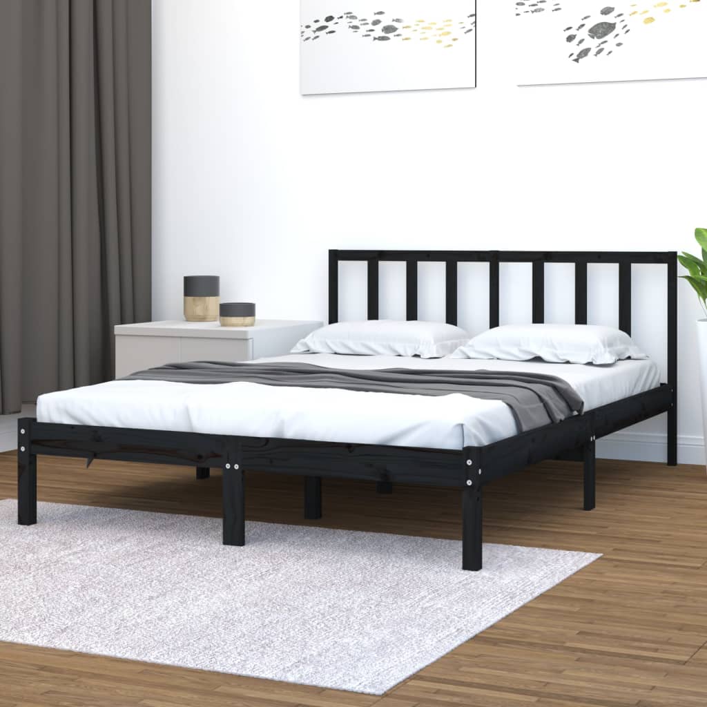 Bedframe Massief Grenenhout Zwart 120X190 Cm 4Ft Small Double