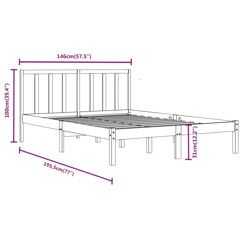 Bedframe Massief Grenenhout 140X190 Cm