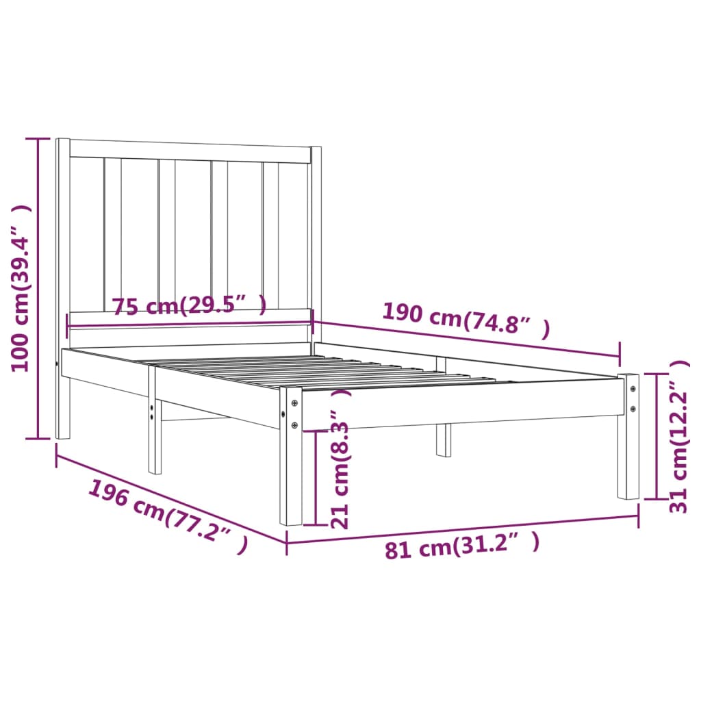 Bedframe Massief Grenenhout 75X190 Cm 2Ft6 Small Single