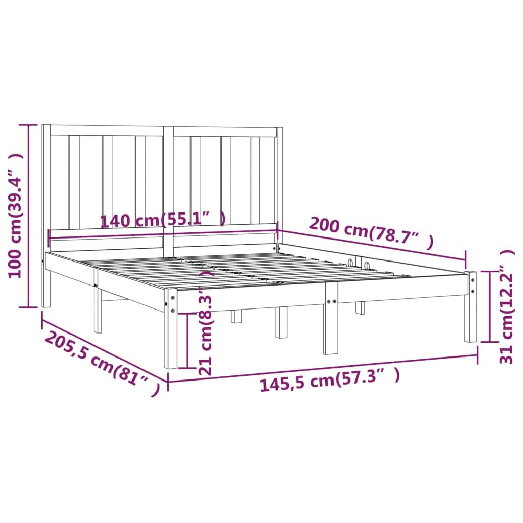Bedframe Massief Grenenhout Wit 140X200 Cm