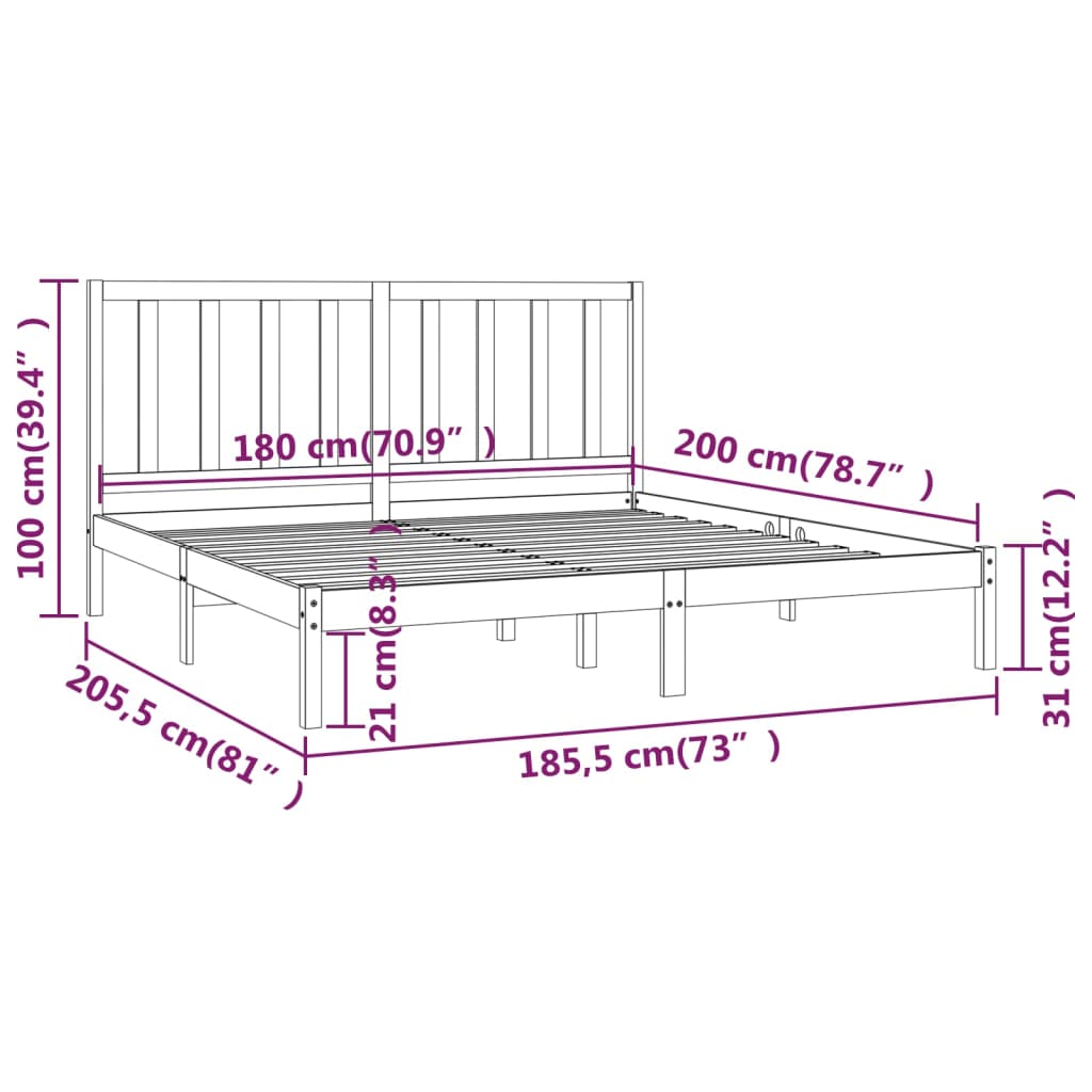 Bedframe Massief Grenenhout Grijs 180X200 Cm 6Ft Super King