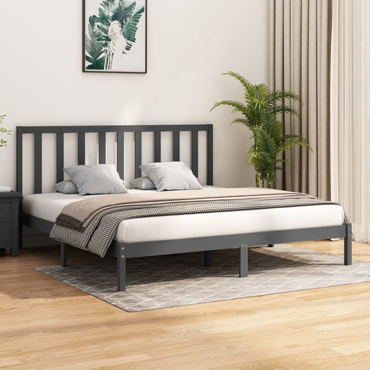 Bedframe Massief Grenenhout Grijs 180X200 Cm 6Ft Super King