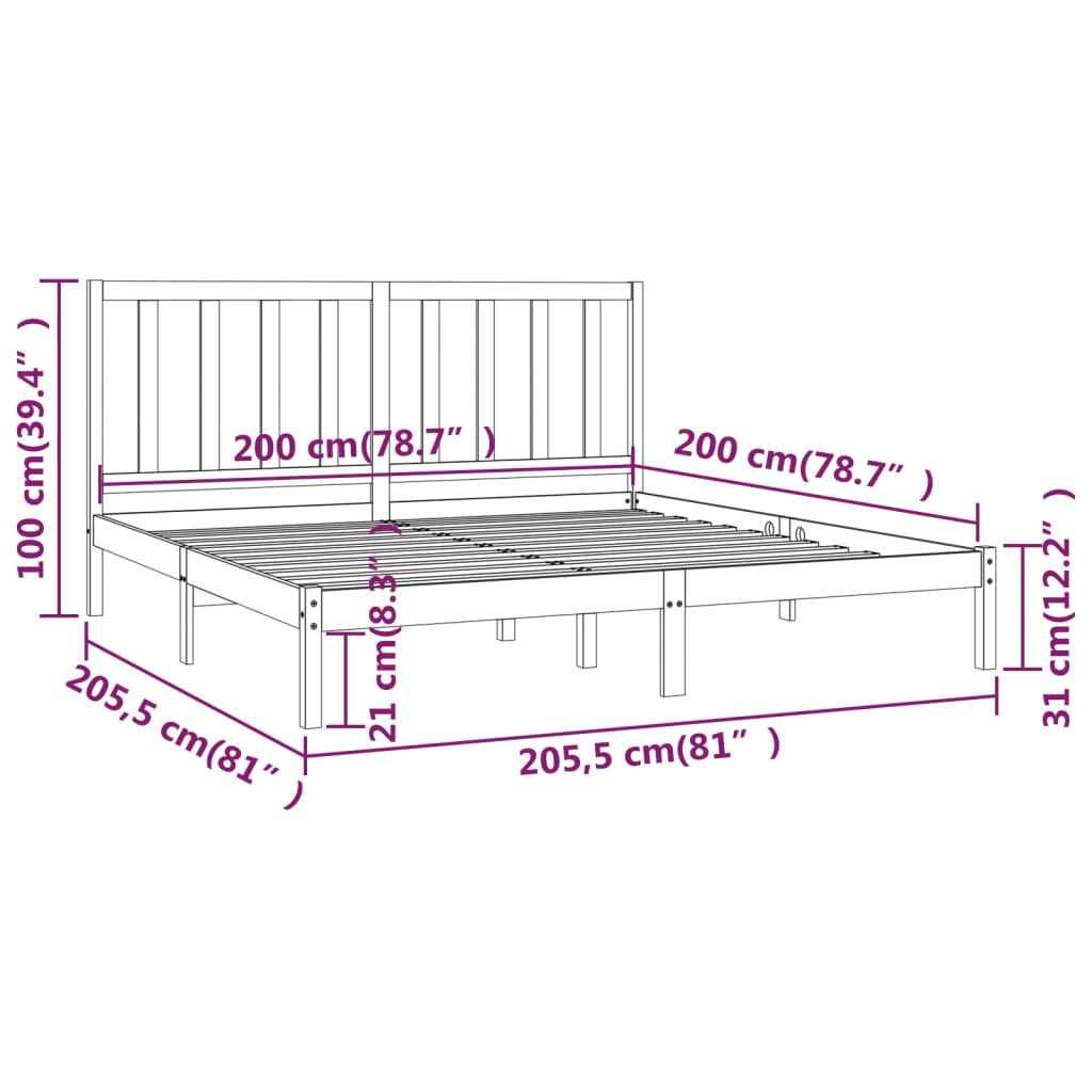 Bedframe Massief Grenenhout Wit 200X200 Cm