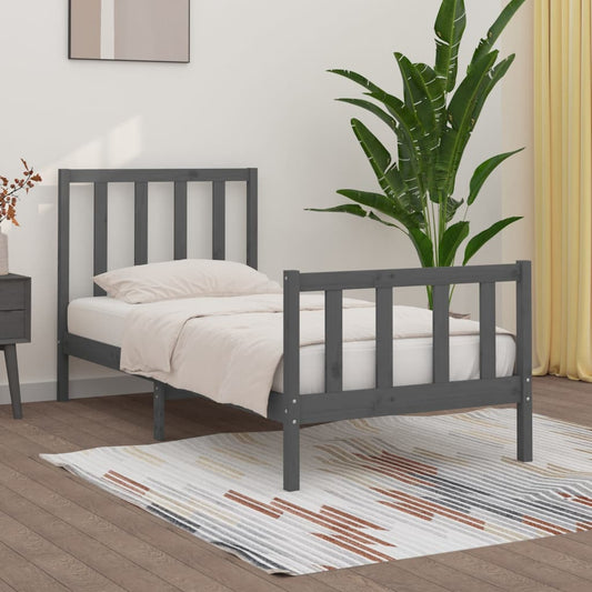 Bedframe Massief Hout Grijs 90X190 Cm 3Ft Single
