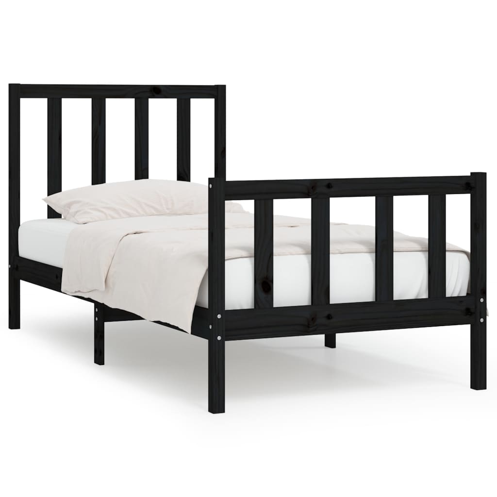 Bedframe Massief Hout Zwart 90X190 Cm 3Ft Single