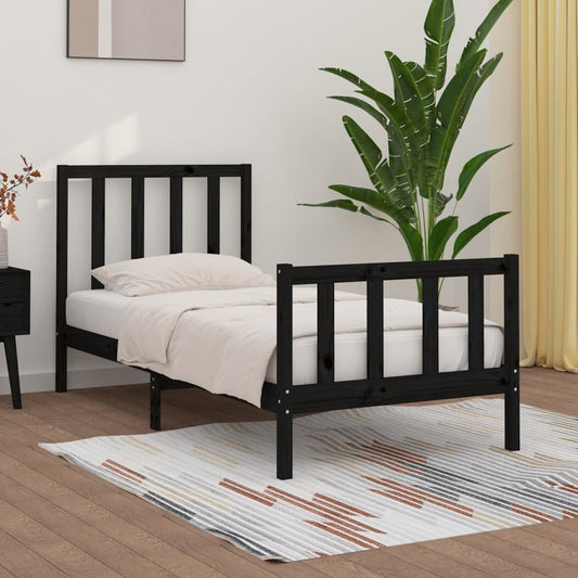 Bedframe Massief Hout Zwart 90X190 Cm 3Ft Single