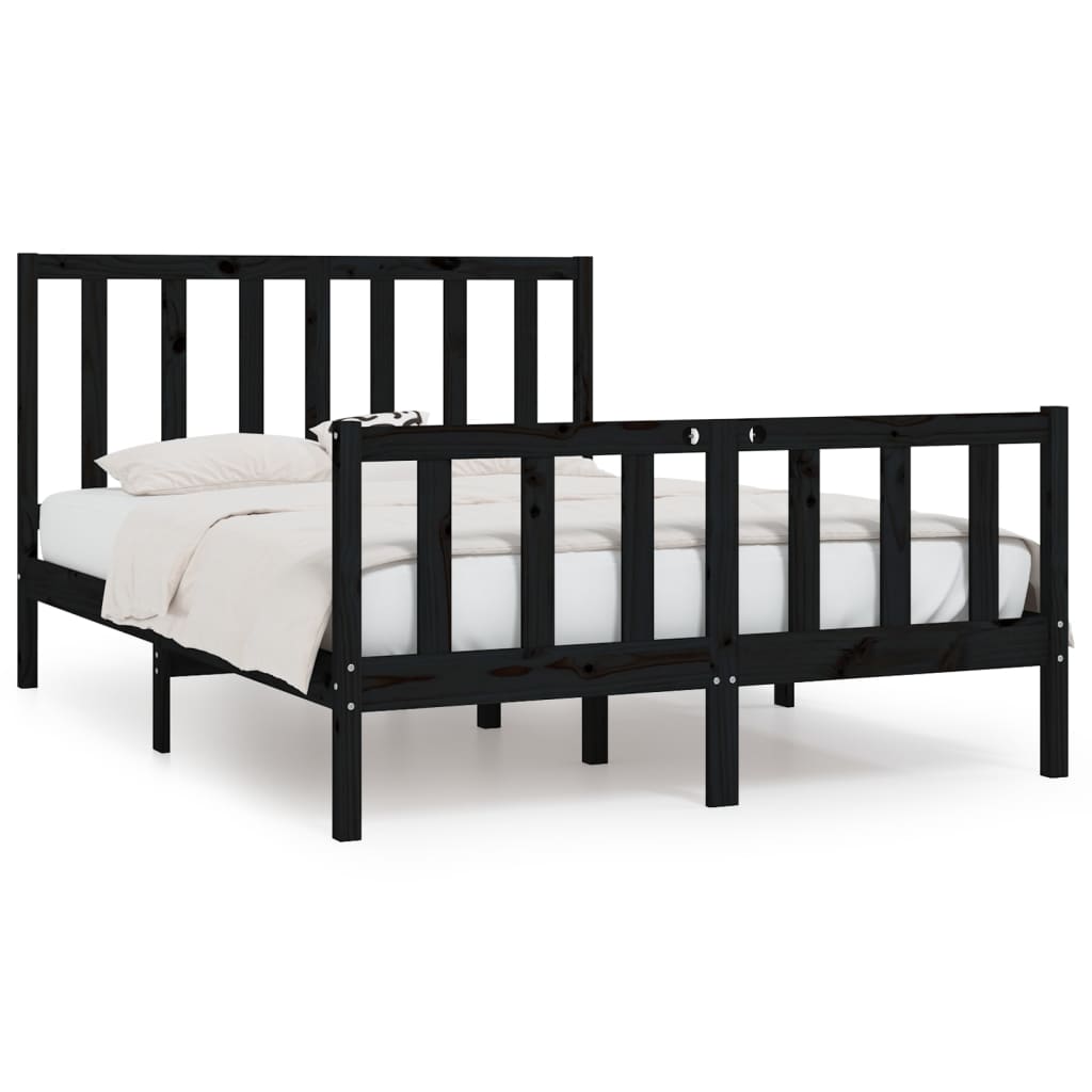Bedframe Massief Hout Zwart 120X190 Cm 4Ft Small Double