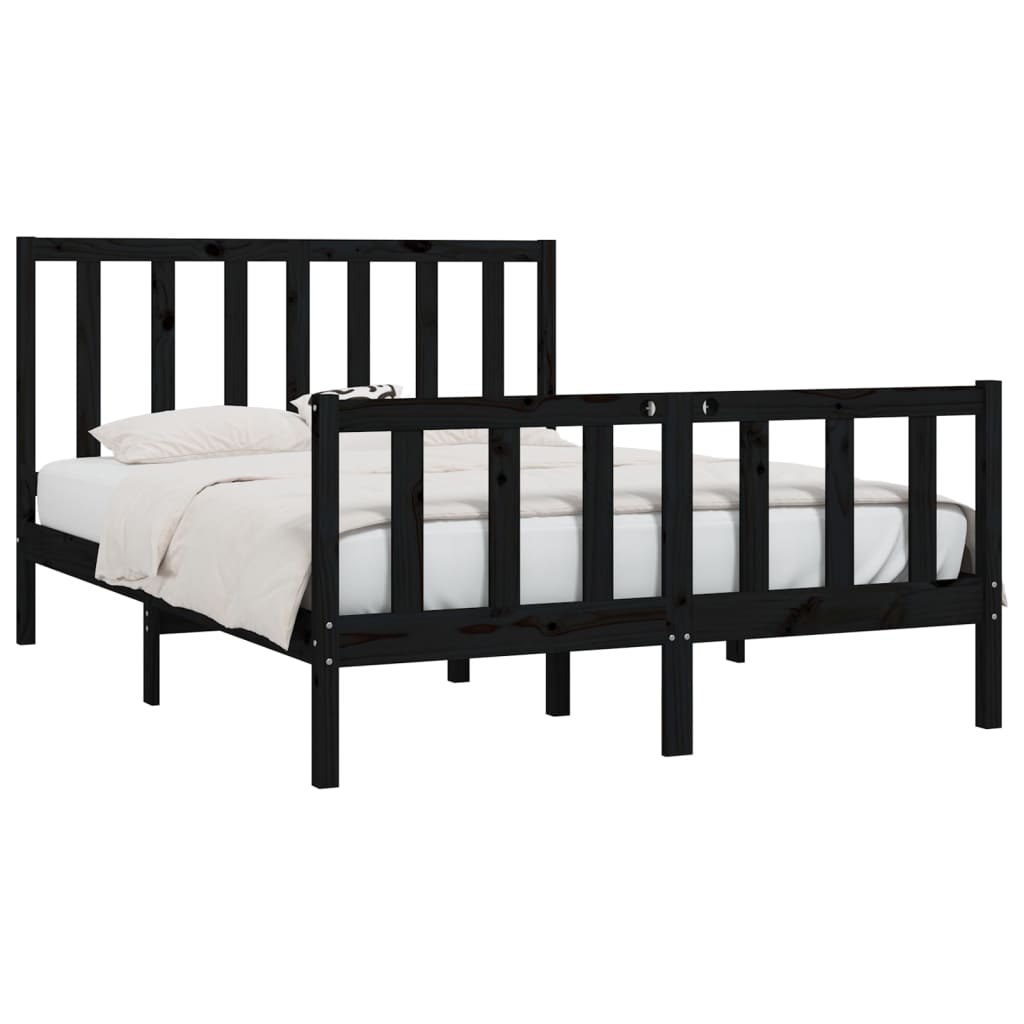 Bedframe Massief Hout Zwart 120X190 Cm 4Ft Small Double