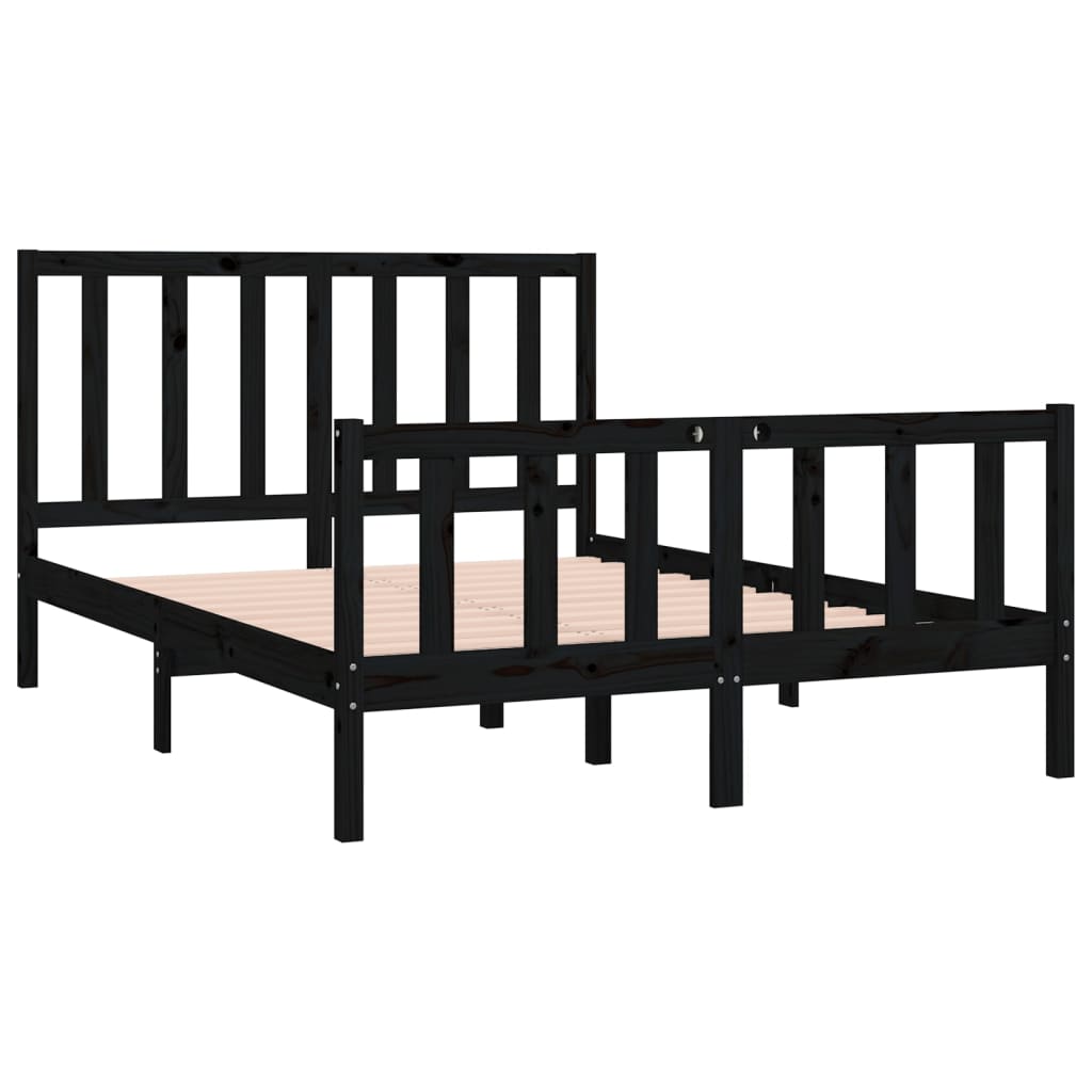 Bedframe Massief Hout Zwart 120X190 Cm 4Ft Small Double