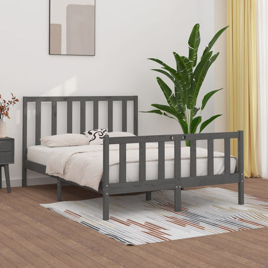 Bedframe Massief Hout Grijs 135X190 Cm 4Ft6 Double