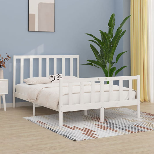 Bedframe Massief Hout Wit 140X190 Cm
