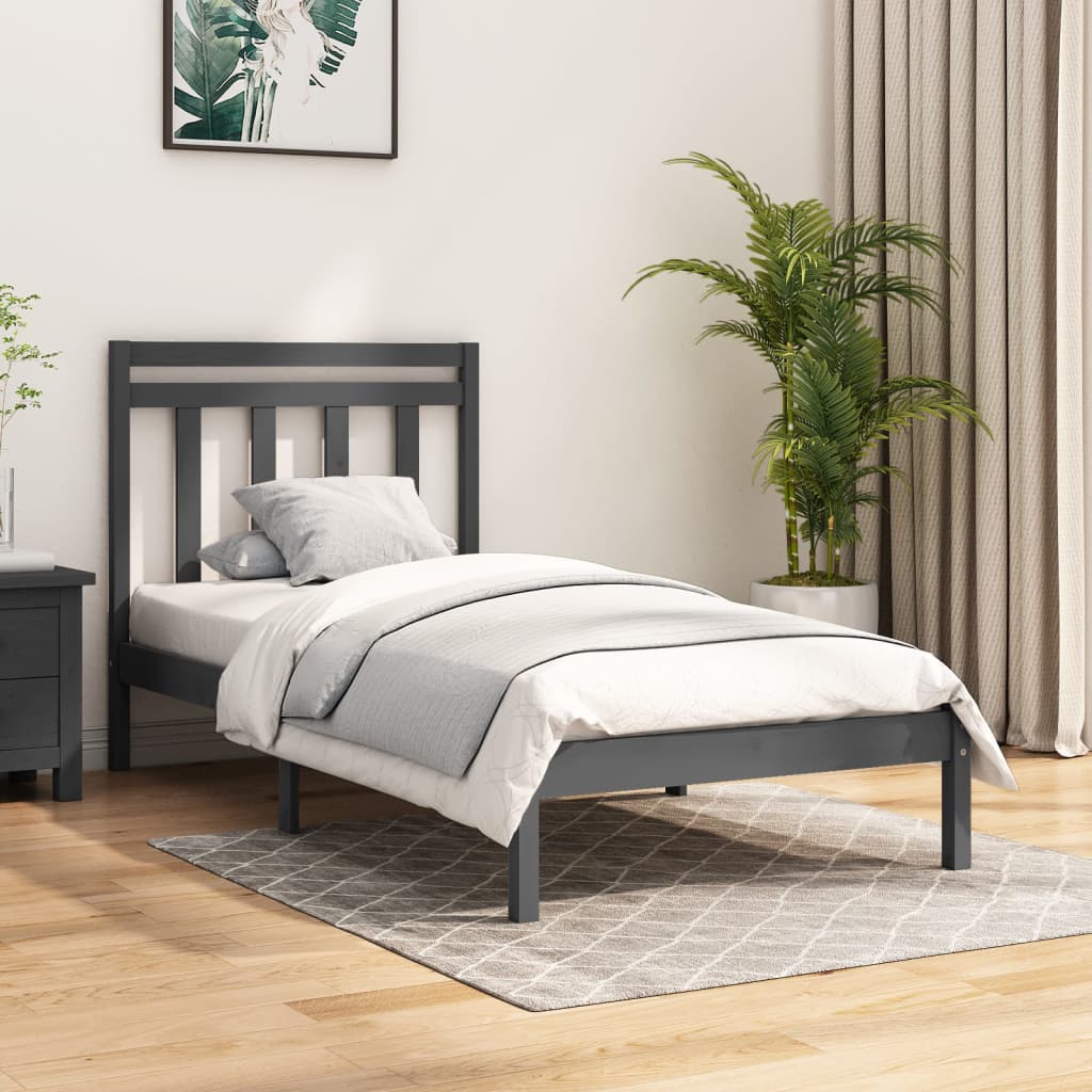 Bedframe Massief Hout Grijs 100X200 Cm