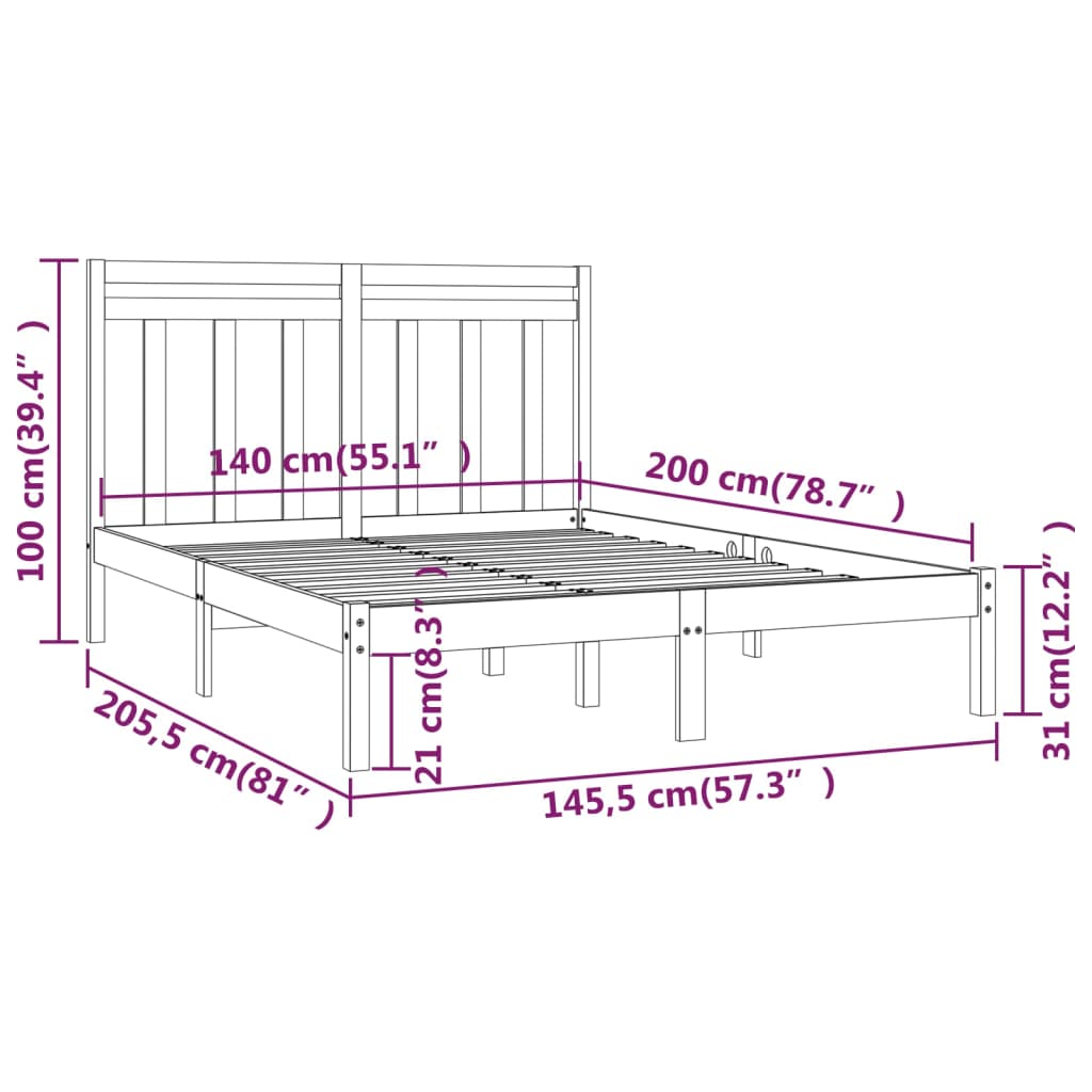 Bedframe Massief Hout Honingbruin 140X200 Cm