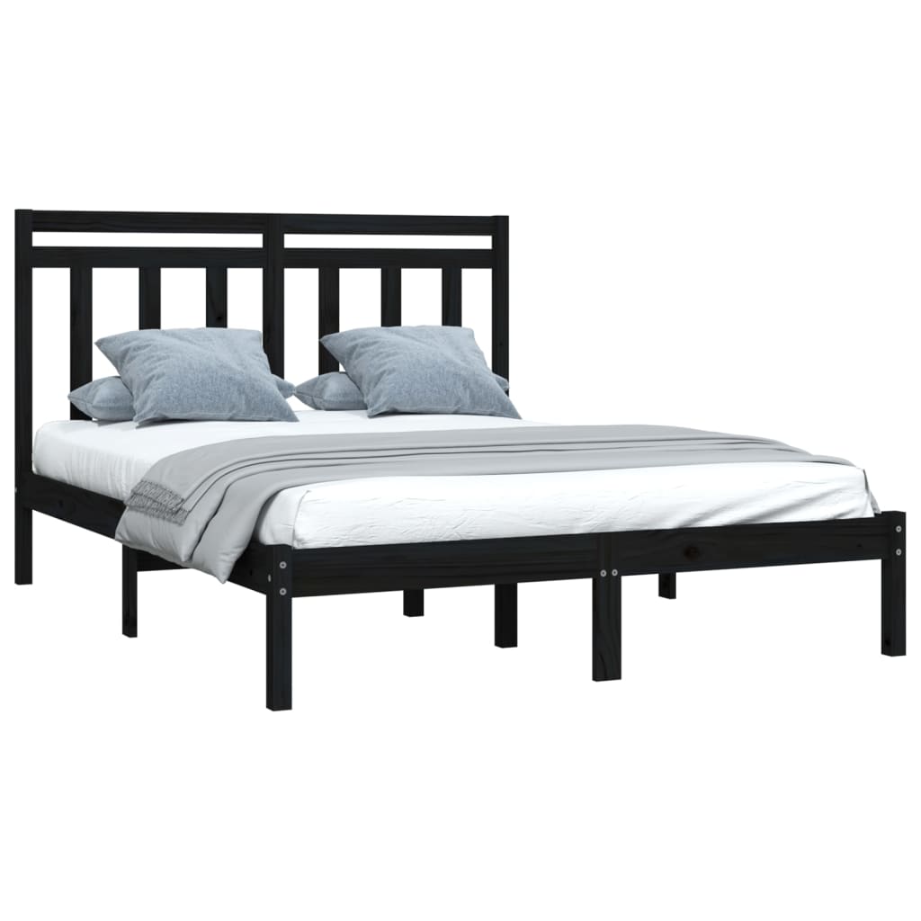 Bedframe Massief Hout Zwart 140X200 Cm