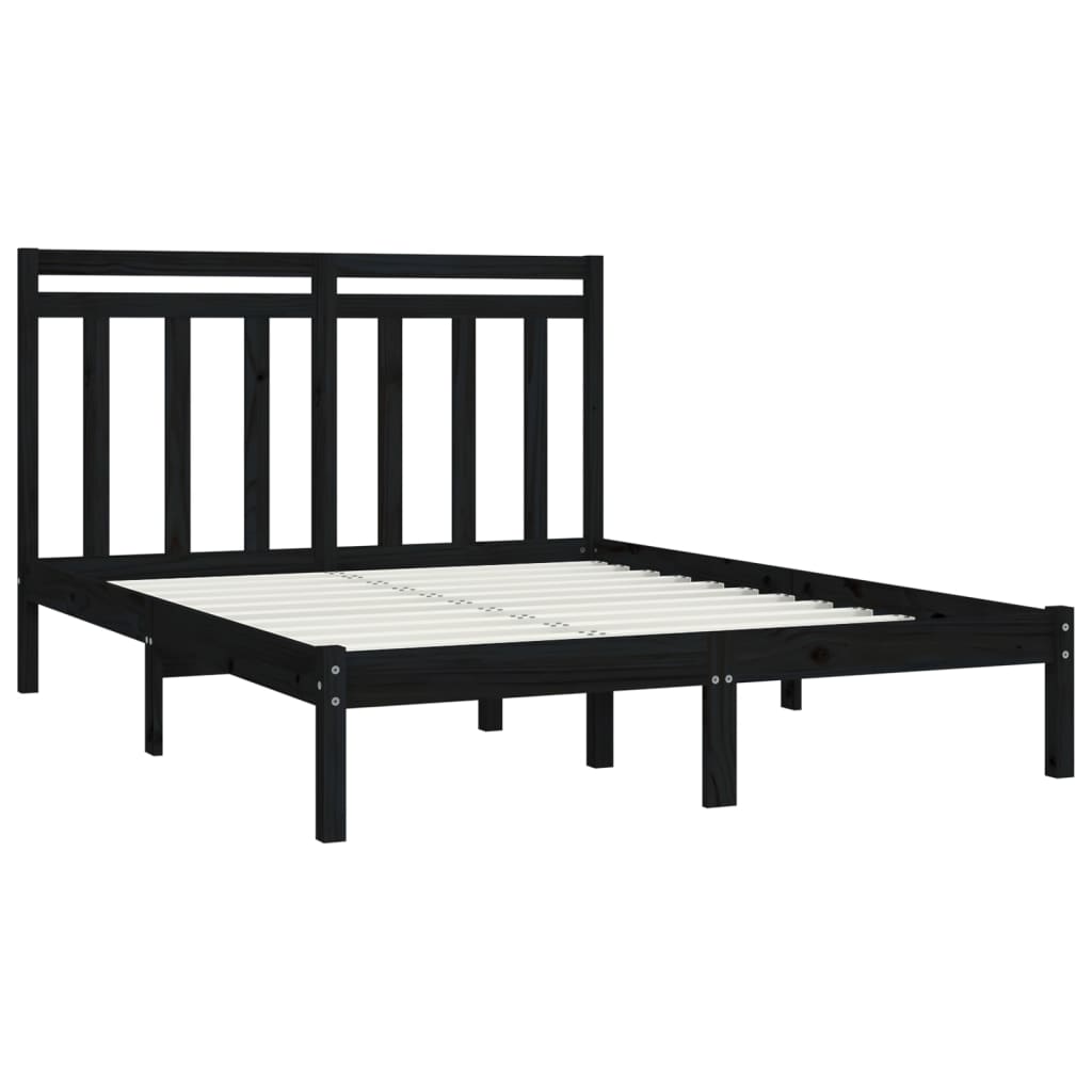 Bedframe Massief Hout Zwart 140X200 Cm