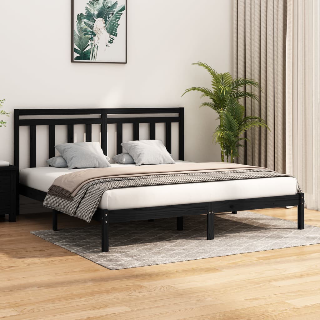 Bedframe Massief Hout Zwart 180X200 Cm 6Ft Super King