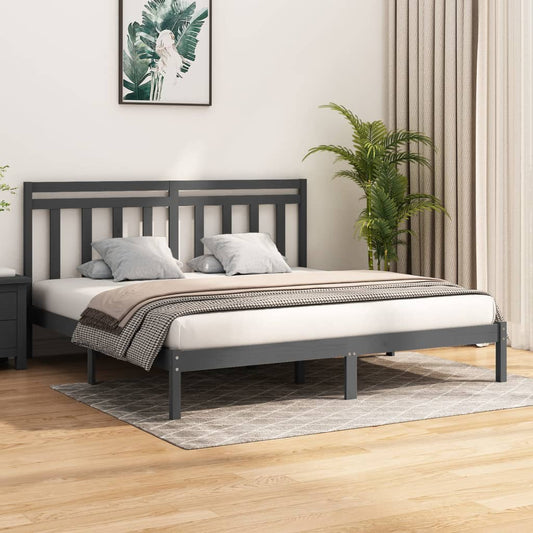 Bedframe Massief Hout Grijs 200X200 Cm