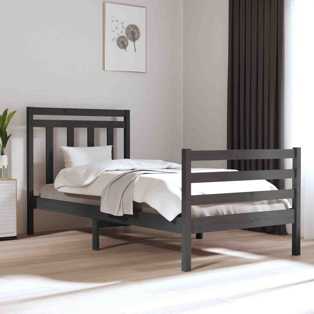 Bedframe Massief Hout Grijs 75X190 Cm 2Ft6 Small Single