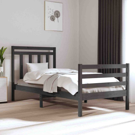 Bedframe Massief Hout Grijs 75X190 Cm 2Ft6 Small Single