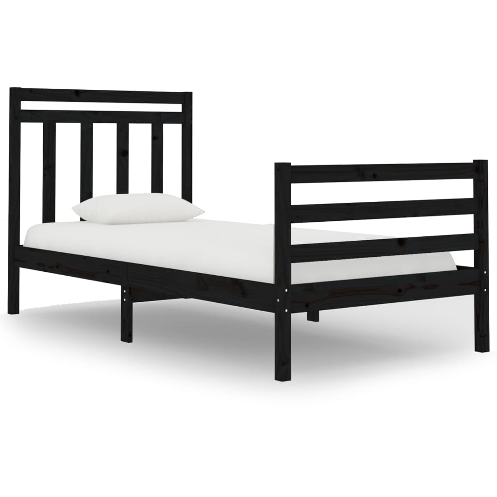 Bedframe Massief Hout Zwart 75X190 Cm 2Ft6 Small Single