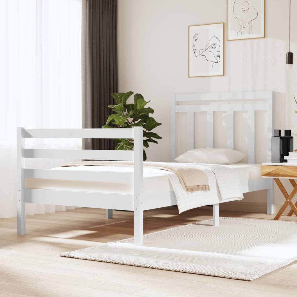 Bedframe Massief Hout Wit 90X190 Cm 3Ft Single