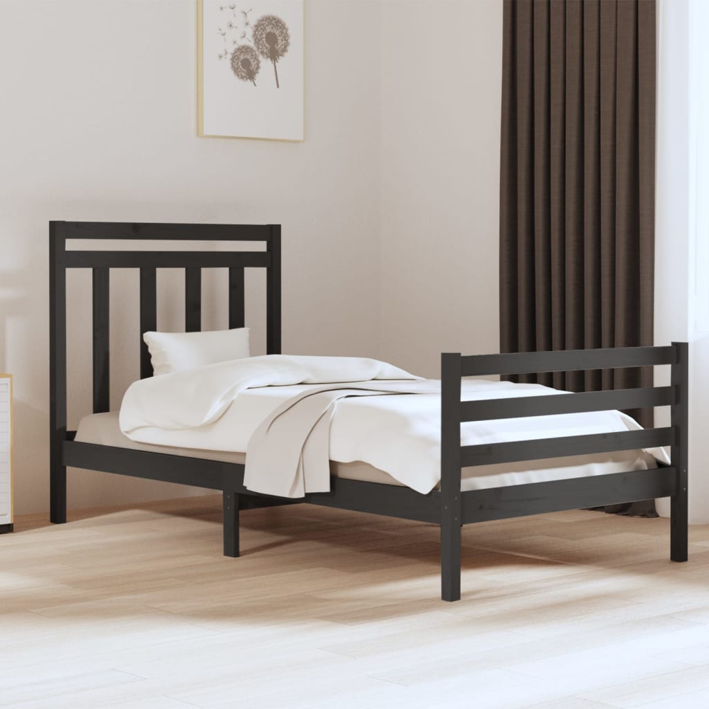 Bedframe Massief Hout Grijs 90X190 Cm 3Ft Single