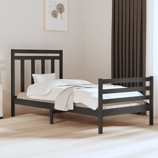 Bedframe Massief Hout Grijs 90X190 Cm 3Ft Single