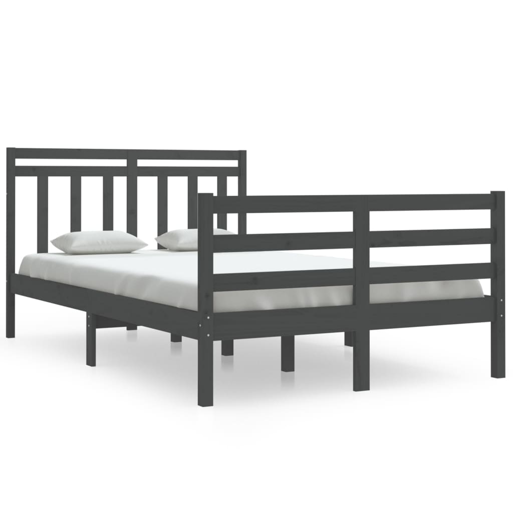 Bedframe Massief Hout Grijs 120X190 Cm 4Ft Small Double