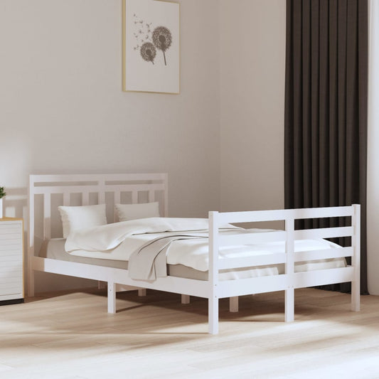 Bedframe Massief Hout Wit 135X190 Cm 4Ft6 Double