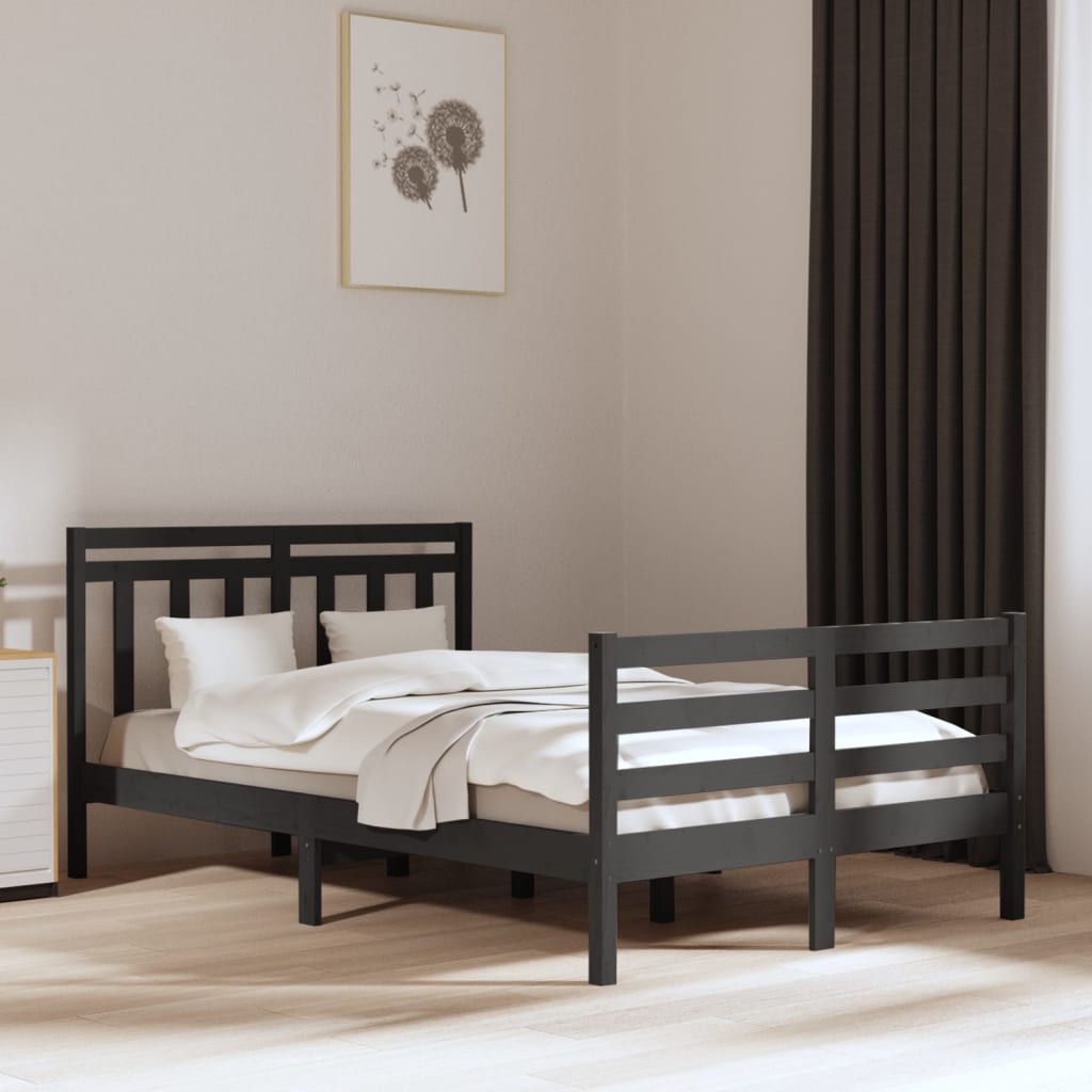 Bedframe Massief Hout Grijs 135X190 Cm 4Ft6 Double