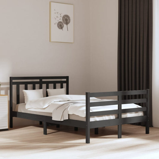 Bedframe Massief Hout Grijs 135X190 Cm 4Ft6 Double