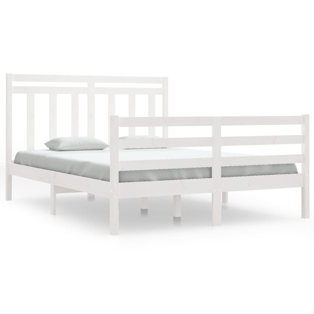 Bedframe Massief Hout Wit 140X190 Cm