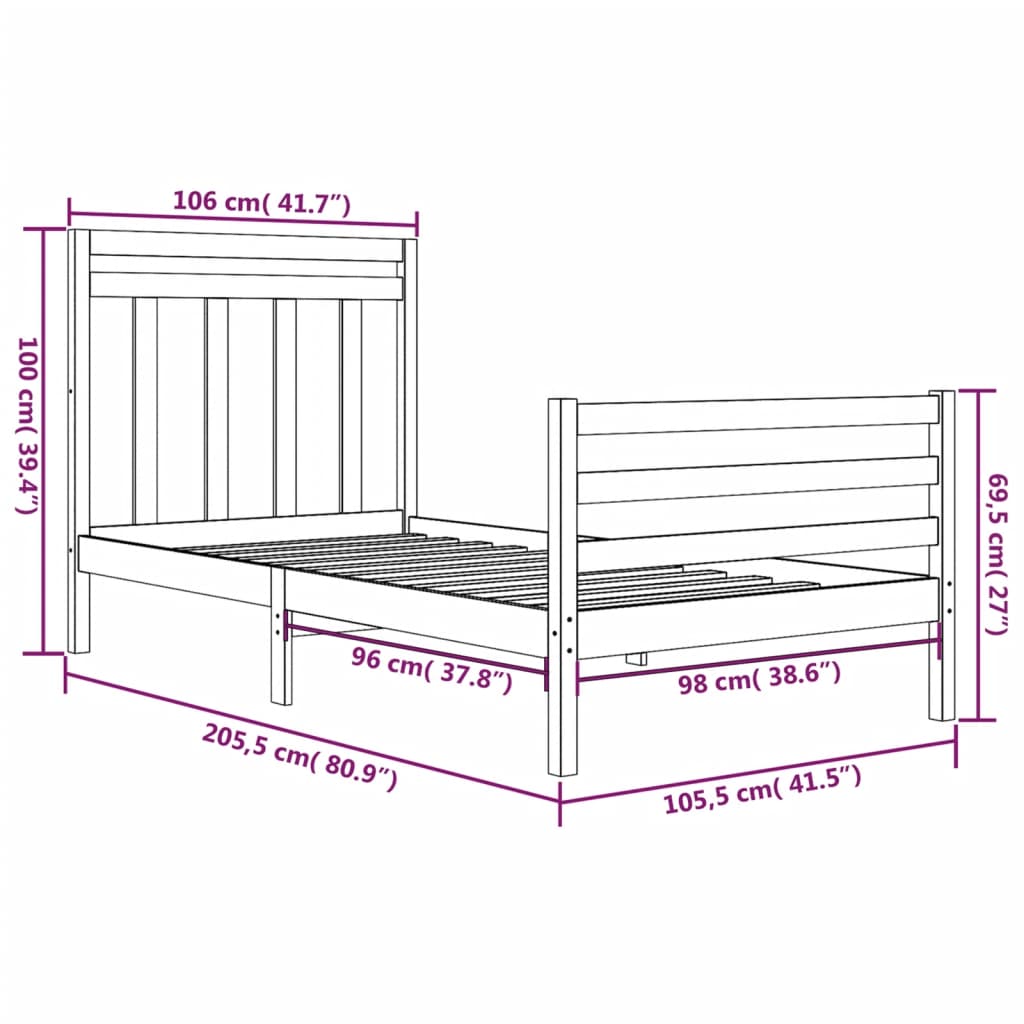 Bedframe Massief Hout 100X200 Cm