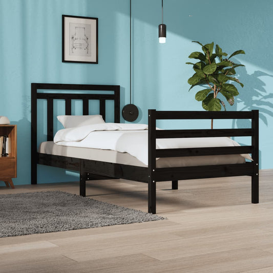 Bedframe Massief Hout Zwart 100X200 Cm