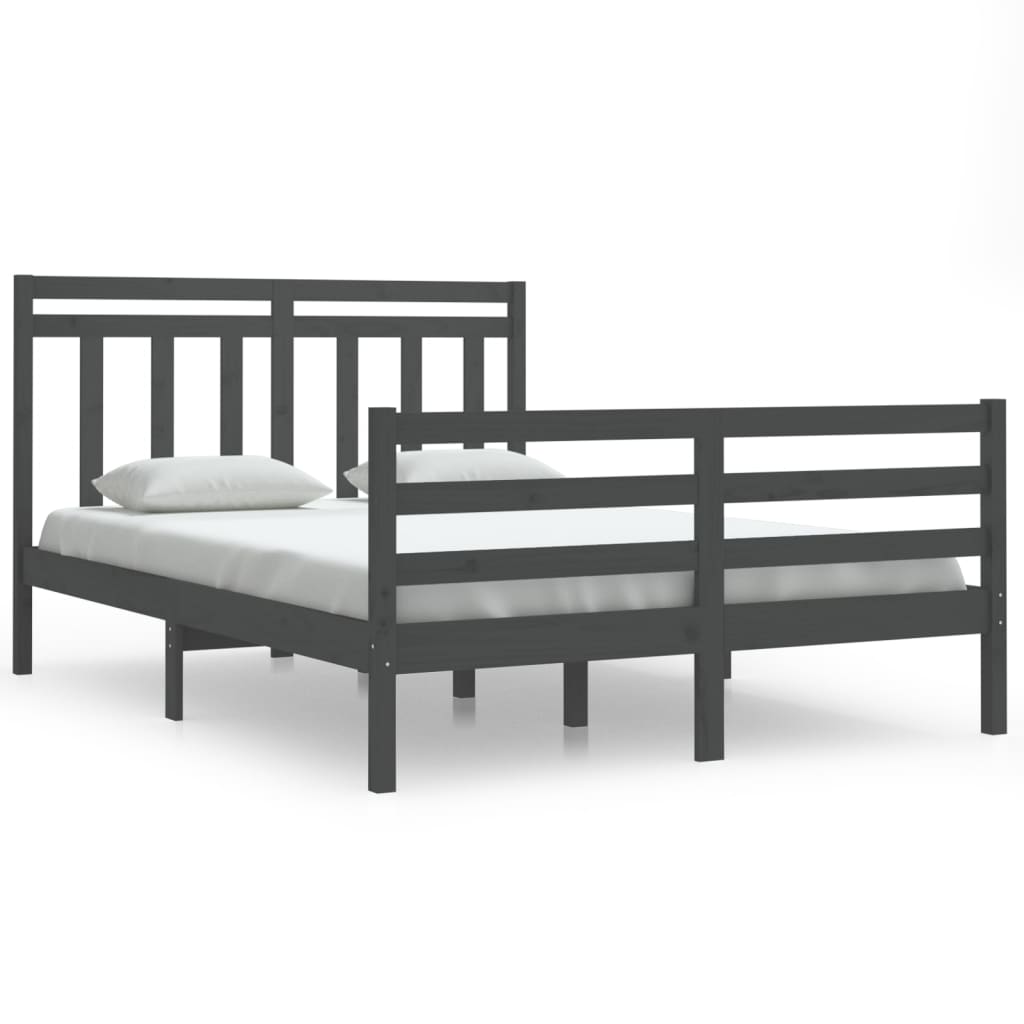 Bedframe Massief Hout Grijs 140X200 Cm