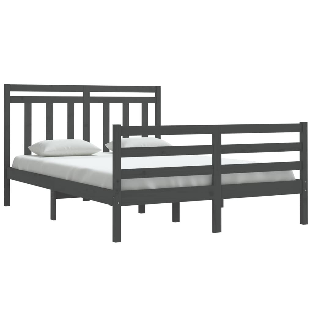 Bedframe Massief Hout Grijs 140X200 Cm