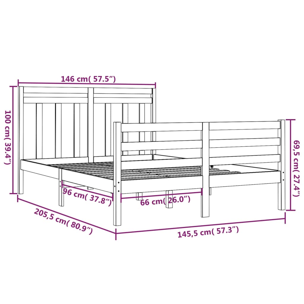 Bedframe Massief Hout Grijs 140X200 Cm