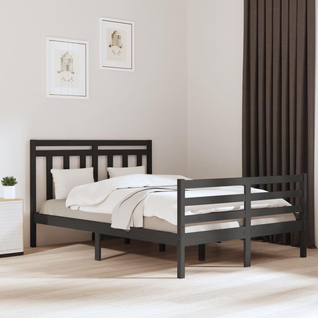 Bedframe Massief Hout Grijs 140X200 Cm