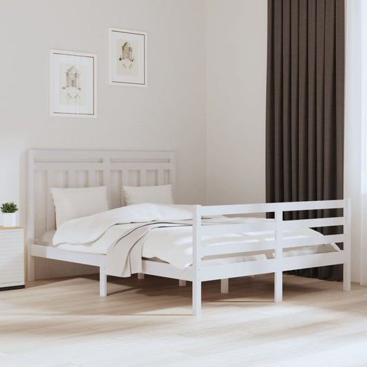 Bedframe Massief Hout Wit 150X200 Cm 5Ft King Size