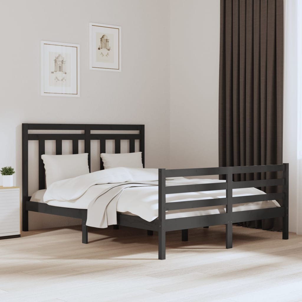 Bedframe Massief Hout Grijs 150X200 Cm 5Ft King Size