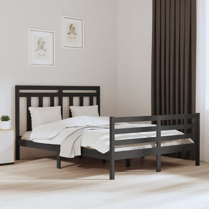 Bedframe Massief Hout Grijs 150X200 Cm 5Ft King Size