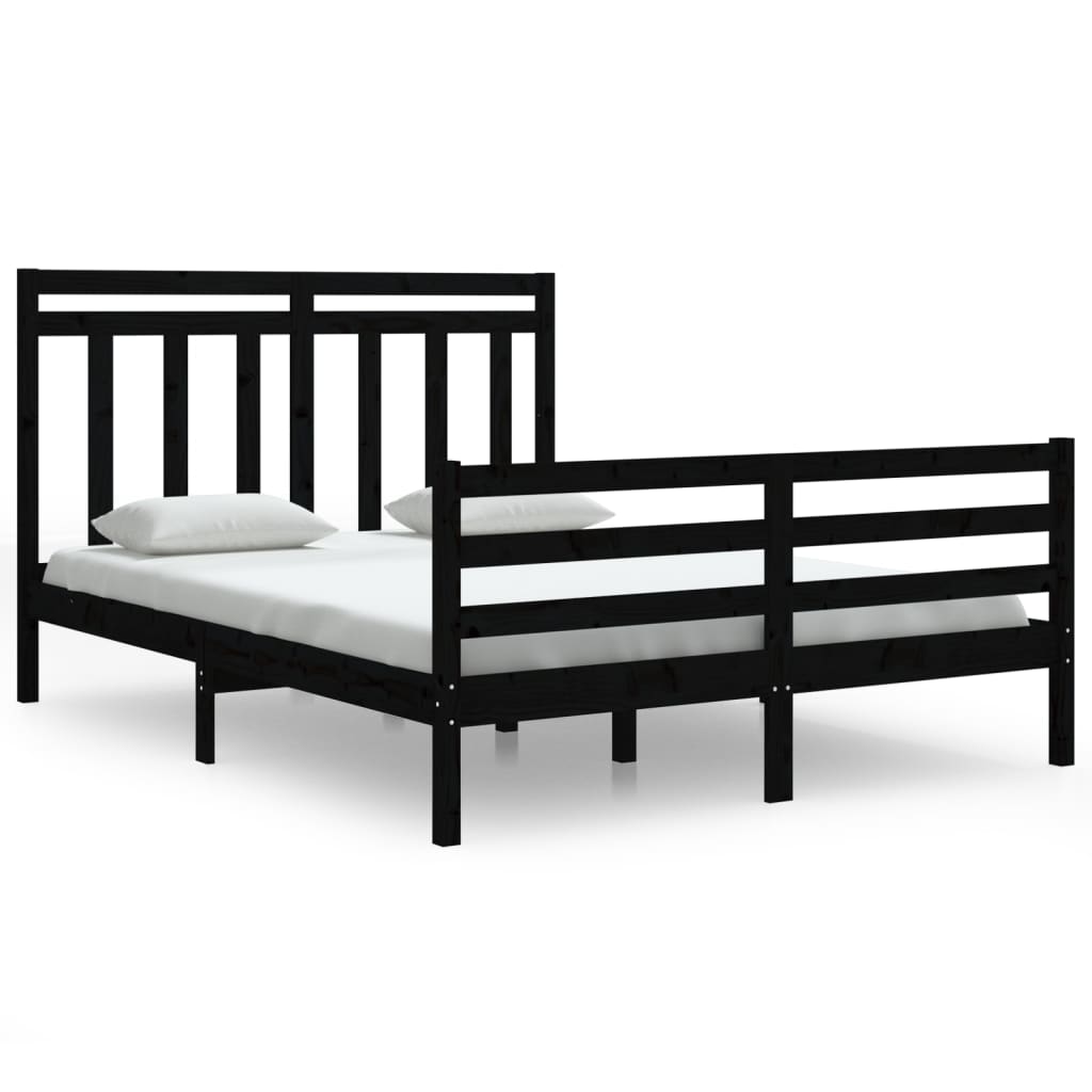 Bedframe Massief Hout Zwart 150X200 Cm 5Ft King Size