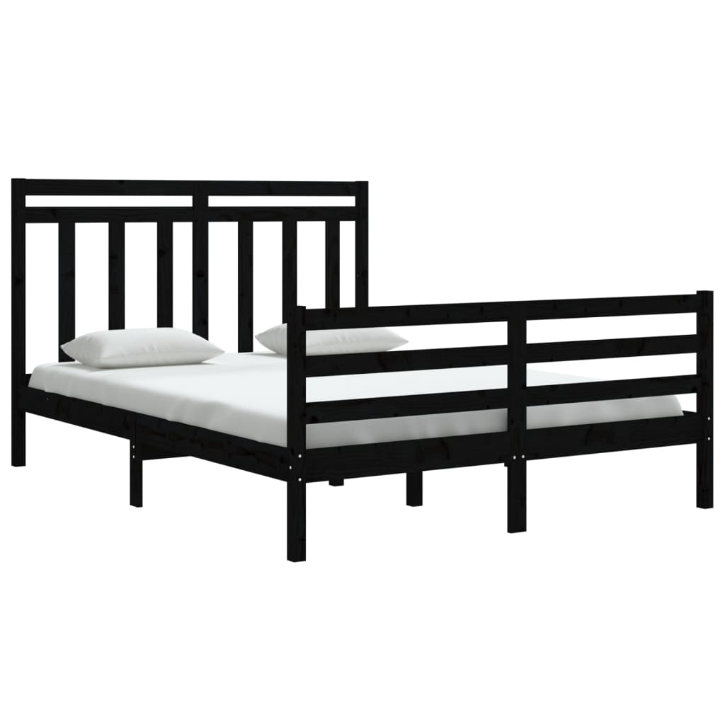 Bedframe Massief Hout Zwart 150X200 Cm 5Ft King Size