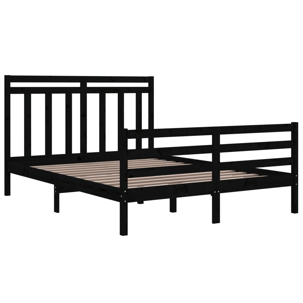 Bedframe Massief Hout Zwart 150X200 Cm 5Ft King Size