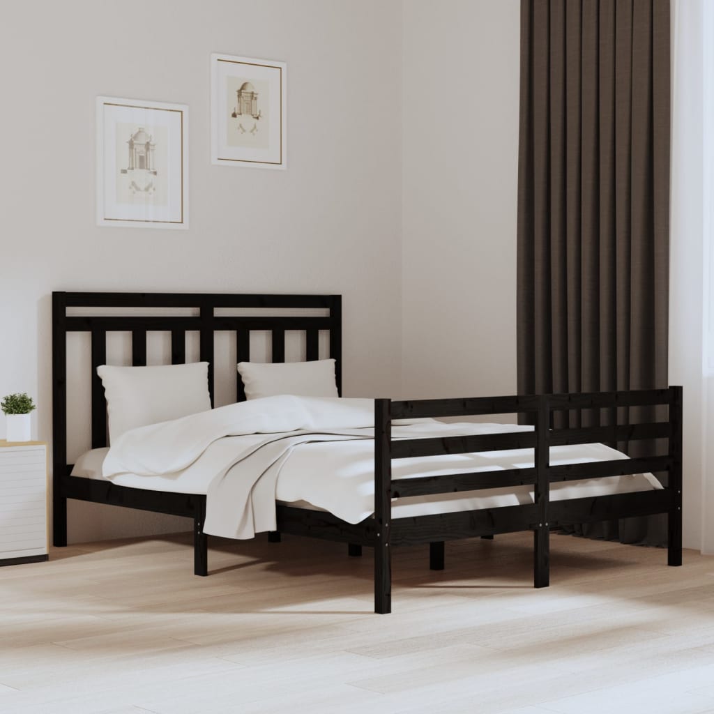 Bedframe Massief Hout Zwart 150X200 Cm 5Ft King Size