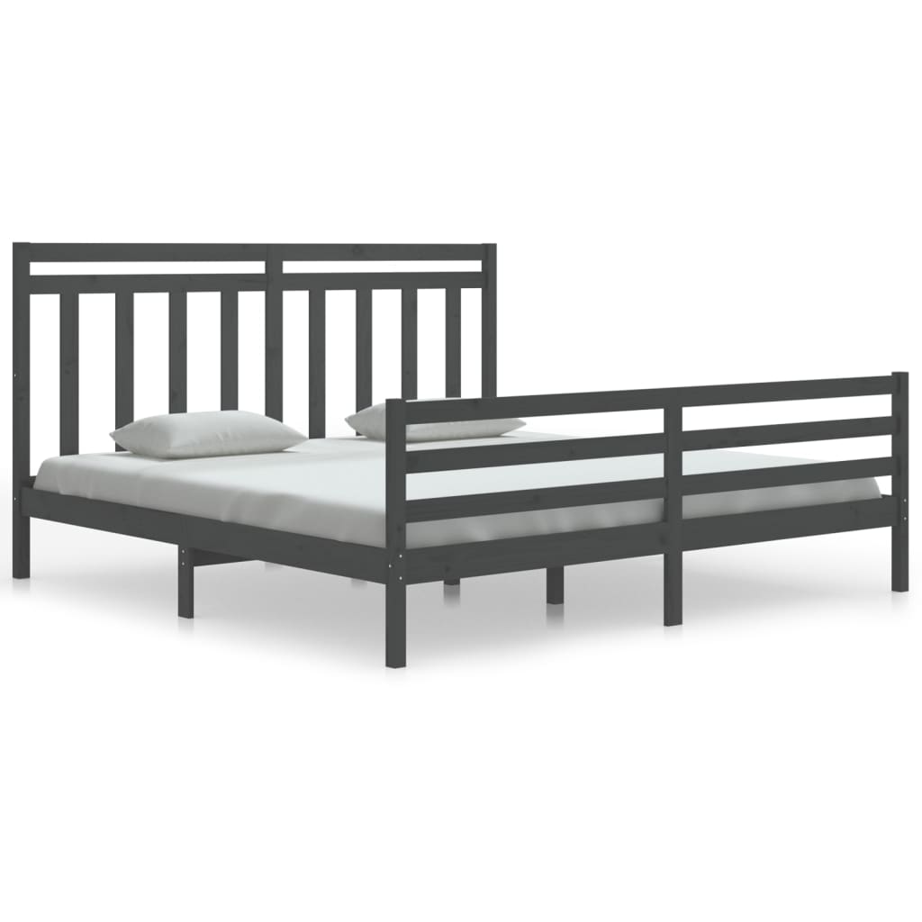 Bedframe Massief Hout Grijs 180X200 Cm 6Ft Super King